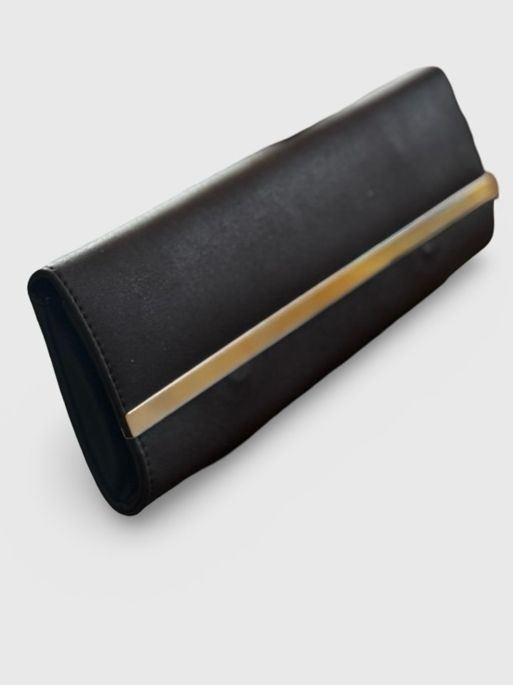 Classic Long Chocolate Brown Clutch with Gold Accent